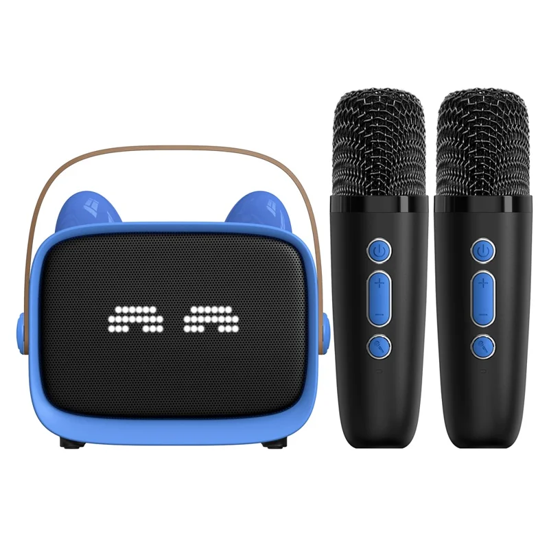 T99 Children Karaoke Speaker with Dual Microphone Multi Light Modes Bluetooth-Compatible Audio System - Black+Blue