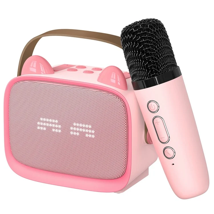 T99 Children Karaoke Speaker with Single Microphone Multi Light Modes Bluetooth-Compatible Audio System - Pink