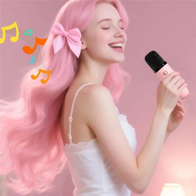 T99 Children Karaoke Speaker with Single Microphone Multi Light Modes Bluetooth-Compatible Audio System - Pink