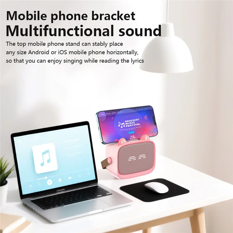 T99 Children Karaoke Speaker with Single Microphone Multi Light Modes Bluetooth-Compatible Audio System - Pink