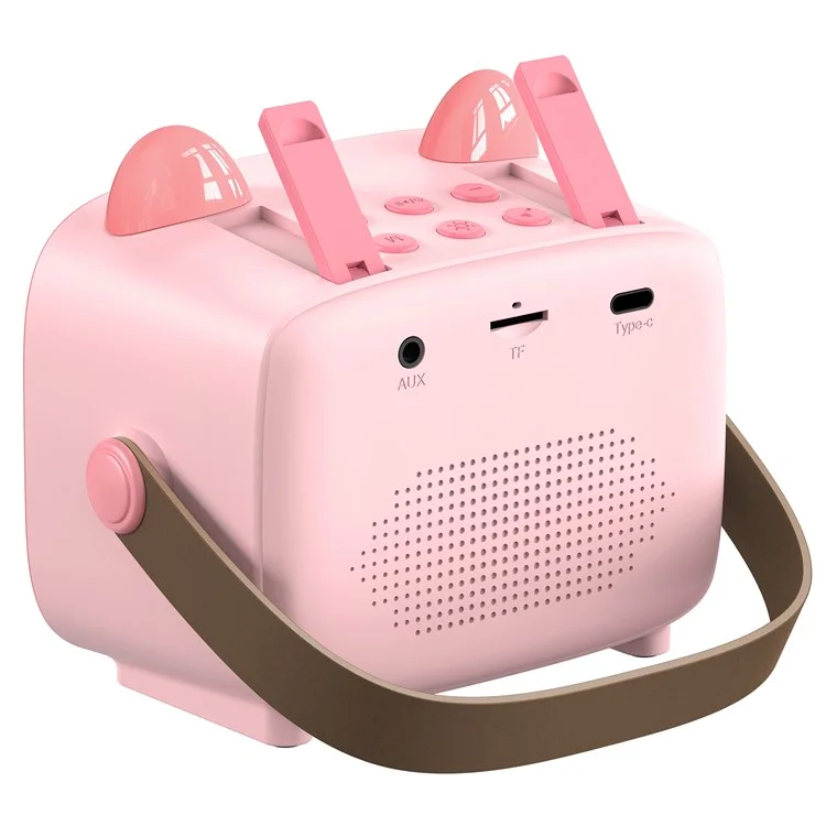 T99 Children Karaoke Speaker with Single Microphone Multi Light Modes Bluetooth-Compatible Audio System - Pink