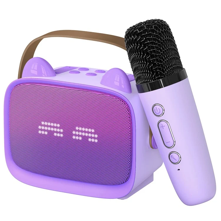 T99 Children Karaoke Speaker with Single Microphone Multi Light Modes Bluetooth-Compatible Audio System - Purple