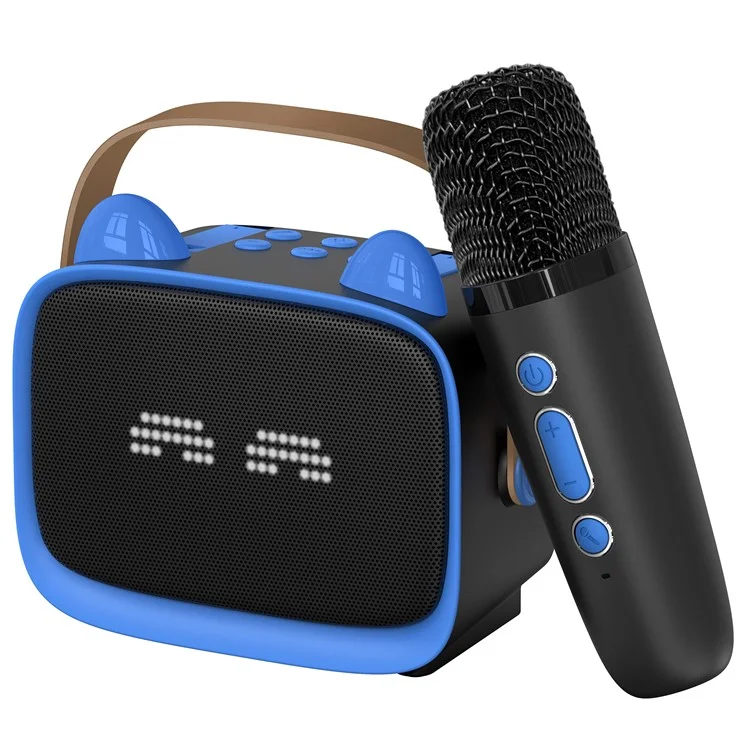 T99 Children Karaoke Speaker with Single Microphone Multi Light Modes Bluetooth-Compatible Audio System - Black+Blue
