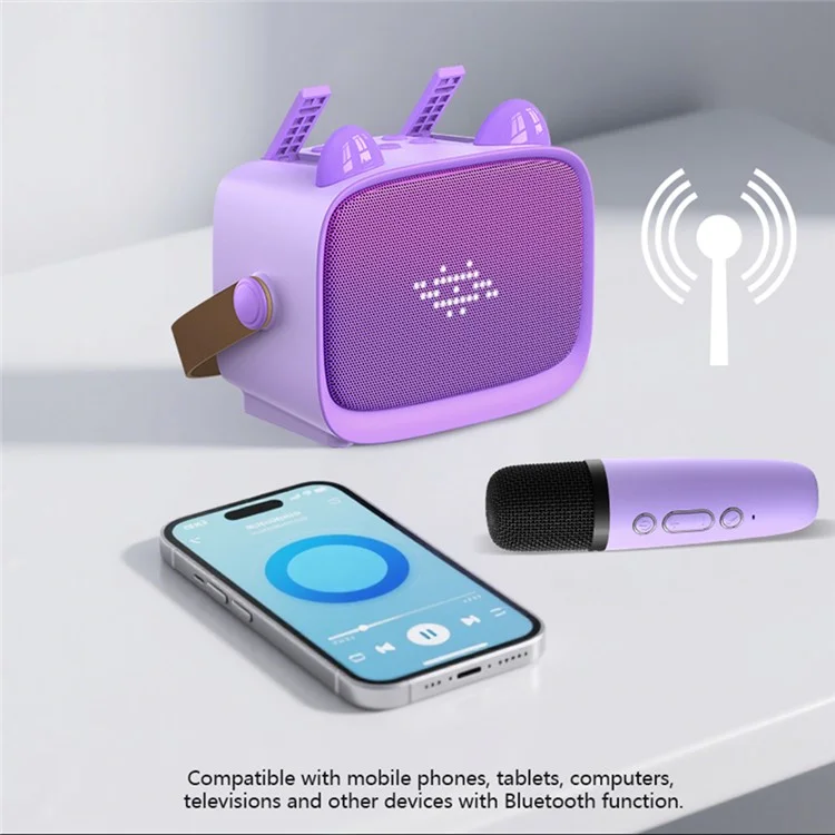 T99 Children Karaoke Speaker with Single Microphone Multi Light Modes Bluetooth-Compatible Audio System - Black+Blue