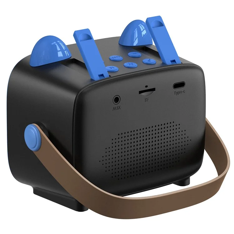 T99 Children Karaoke Speaker with Single Microphone Multi Light Modes Bluetooth-Compatible Audio System - Black+Blue