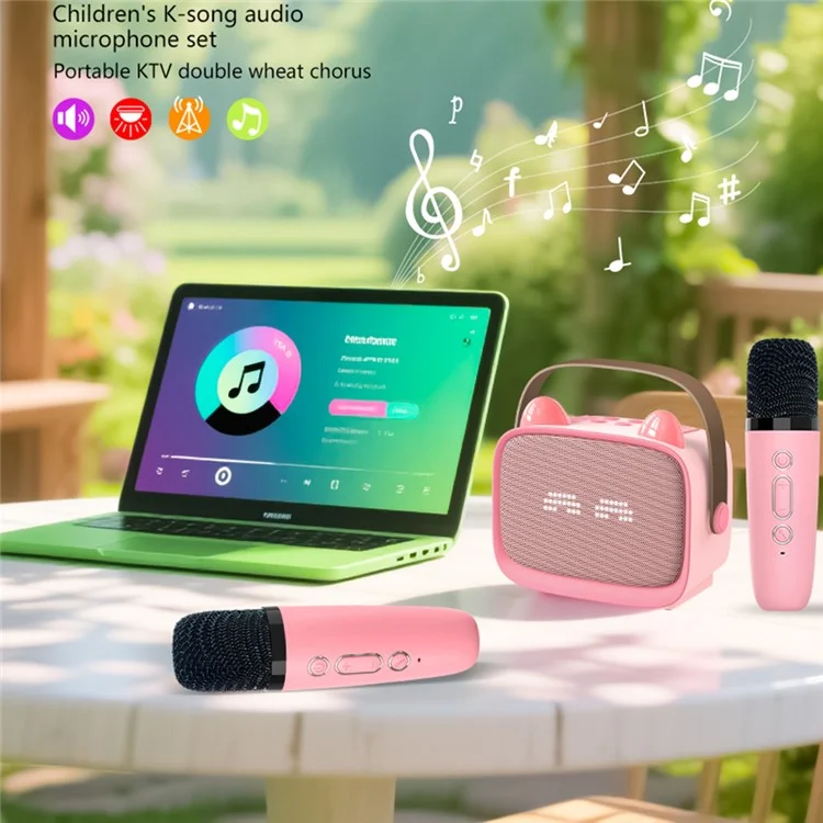 T99 Children Karaoke Speaker with Single Microphone Multi Light Modes Bluetooth-Compatible Audio System - Black+Blue