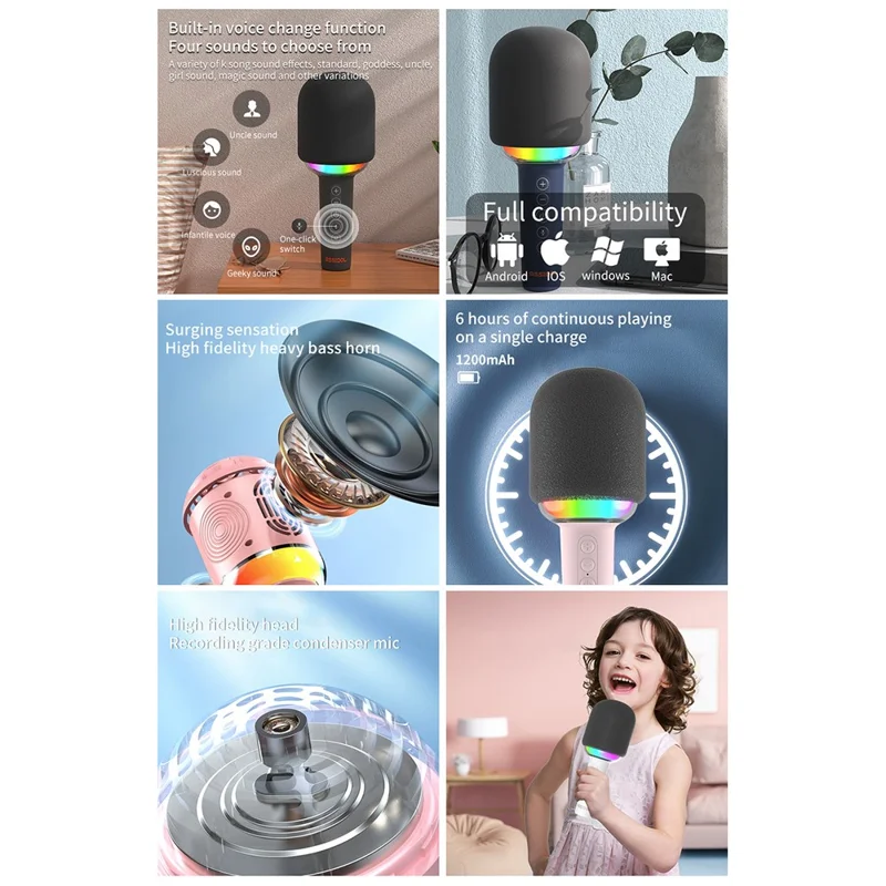 Microfono altoparlante karaoke M5 con Bluetooth integrato e luce RGB - Rosa