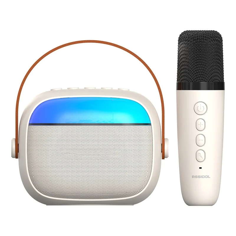 H08 Bluetooth-Compatible Karaoke Speaker with Microphone RGB Light Portable Audio System for Outdoor / Home KTV - White