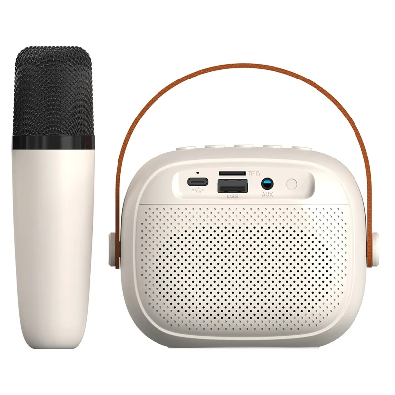 H08 Bluetooth-Compatible Karaoke Speaker with Microphone RGB Light Portable Audio System for Outdoor / Home KTV - White
