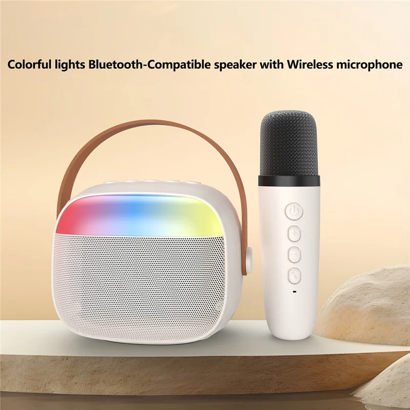 H08 Bluetooth-Compatible Karaoke Speaker with Microphone RGB Light Portable Audio System for Outdoor / Home KTV - White