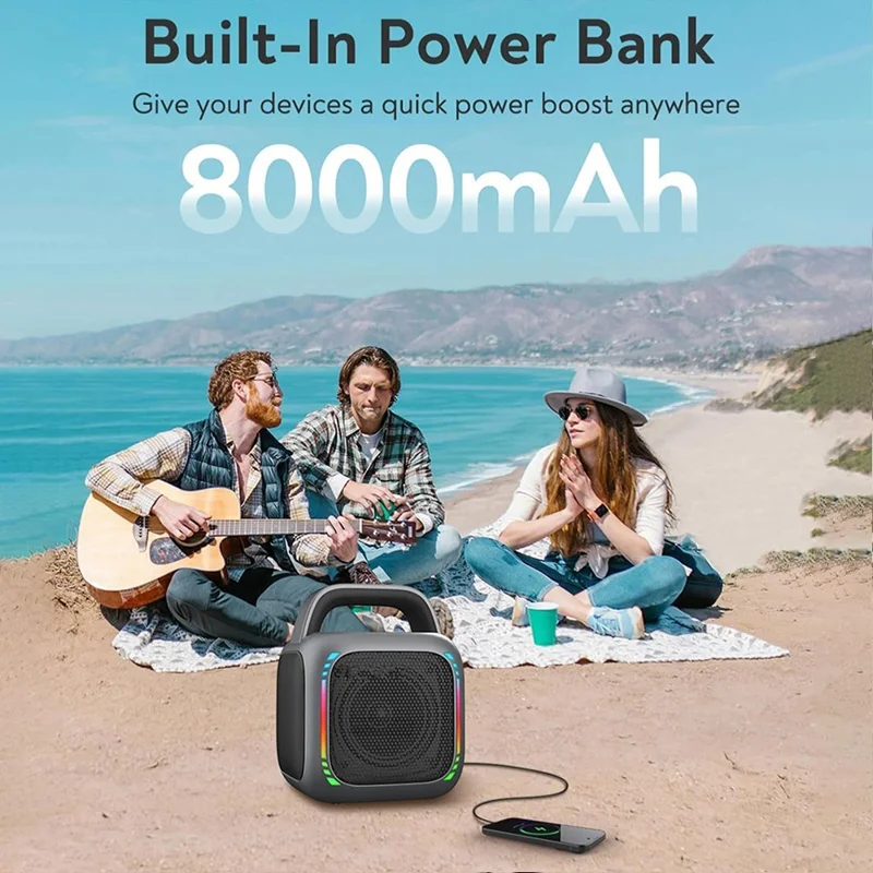 Altavoz portátil MS6K de 50W compatible con Bluetooth con luz RGB, subwoofer TWS y 2 micrófonos para fiestas al aire libre