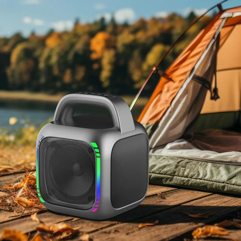 Altavoz portátil MS6K de 50W compatible con Bluetooth con luz RGB, subwoofer TWS y 2 micrófonos para fiestas al aire libre