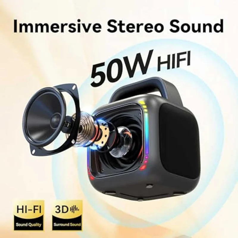 Altavoz portátil MS6K de 50W compatible con Bluetooth con luz RGB, subwoofer TWS y 2 micrófonos para fiestas al aire libre