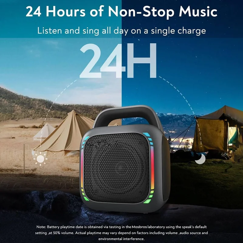 MS6 Enceinte portable Bluetooth 50W avec lumière RVB, Subwoofer étanche IPX7 pour extérieur