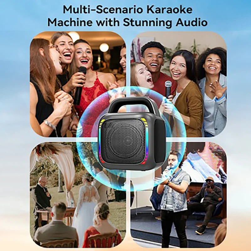 MS6 Enceinte portable Bluetooth 50W avec lumière RVB, Subwoofer étanche IPX7 pour extérieur