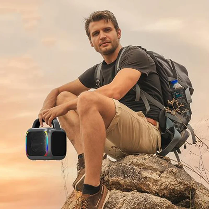 MS6 Enceinte portable Bluetooth 50W avec lumière RVB, Subwoofer étanche IPX7 pour extérieur