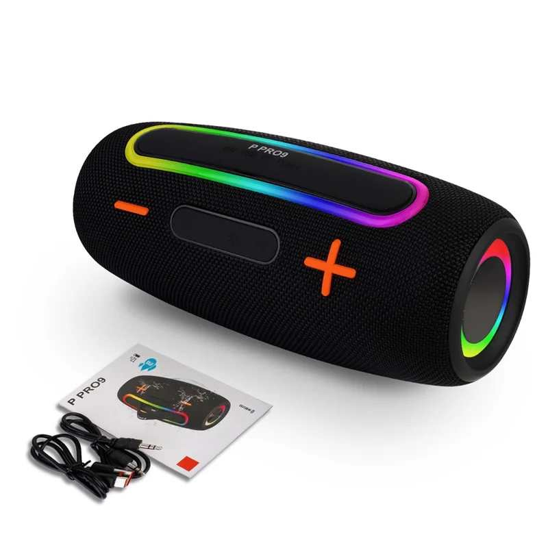PRO9 Haut-parleur TWS sans fil compatible Bluetooth IPX6 Étanche Portable Boombox Extérieur - Noir