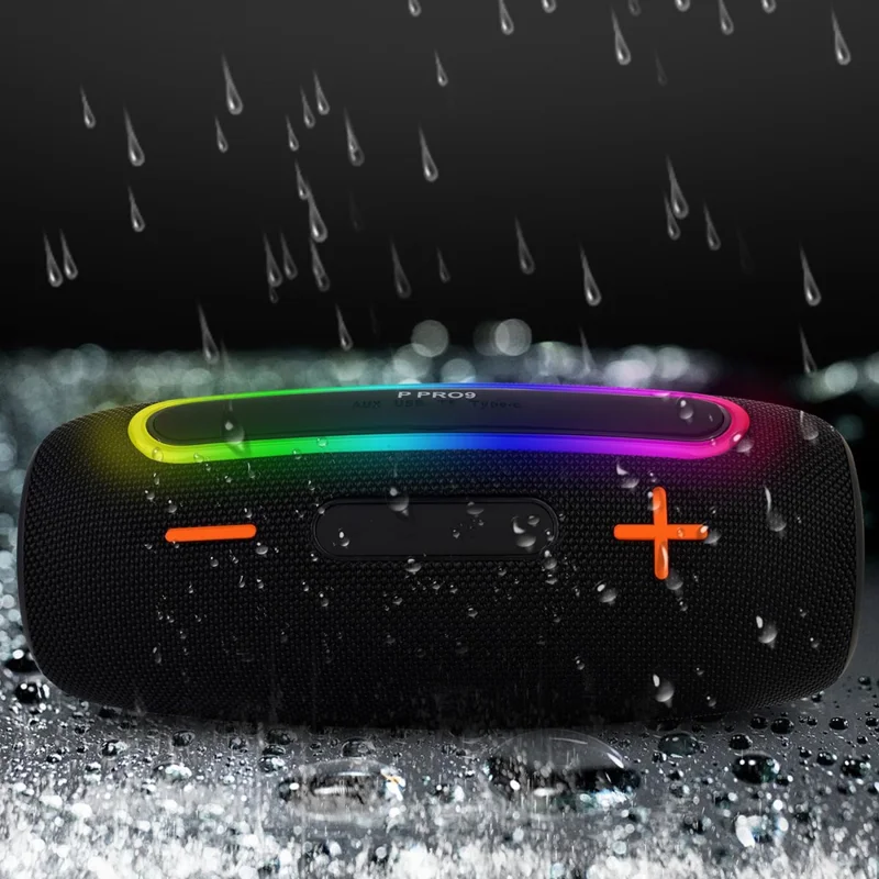 PRO9 Haut-parleur TWS sans fil compatible Bluetooth IPX6 Étanche Portable Boombox Extérieur - Noir