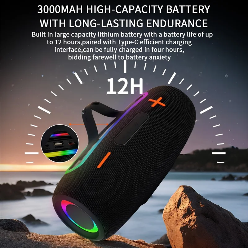 PRO9 Haut-parleur TWS sans fil compatible Bluetooth IPX6 Étanche Portable Boombox Extérieur - Noir