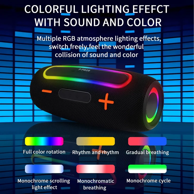 PRO9 Haut-parleur TWS sans fil compatible Bluetooth IPX6 Étanche Portable Boombox Extérieur - Noir