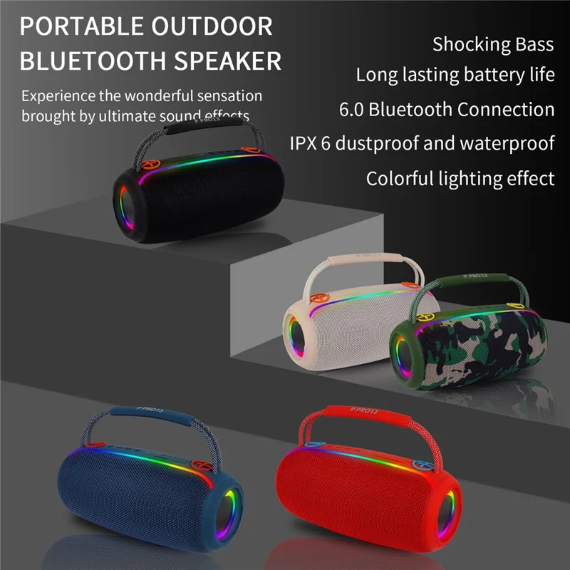 PRO13 Portable Bluetooth-Compatible Speaker Outdoor Waterproof Heavy Bass Sound Box with Handle - Beige