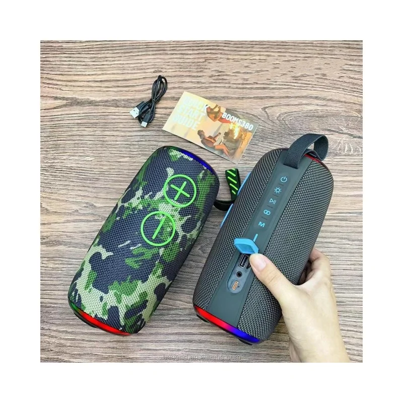 S380 TWS Wireless Bluetooth-Compatible Speaker IPX6 Waterproof Portable Outdoor Boombox - Black