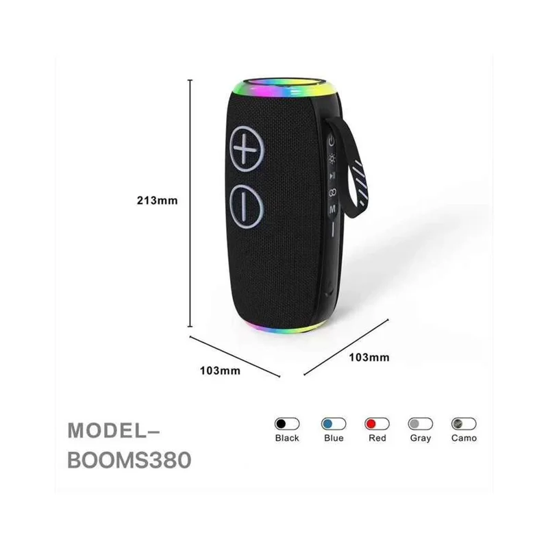 S380 TWS Wireless Bluetooth-Compatible Speaker IPX6 Waterproof Portable Outdoor Boombox - Black