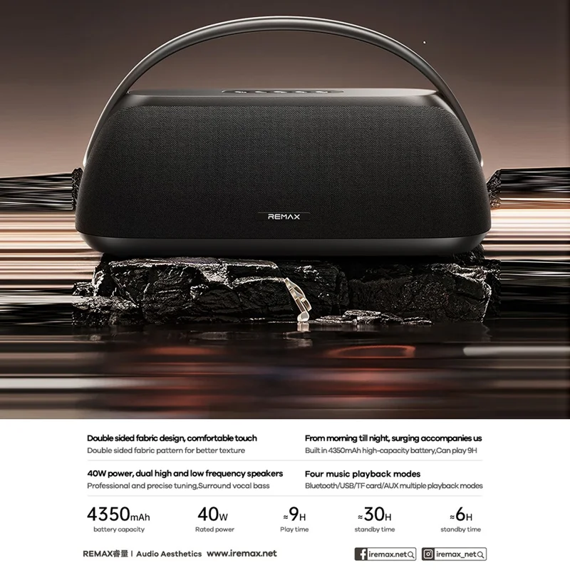 REMAX RB-M28 Wireless Portable Speaker Bluetooth-Compatible 40W High Power TWS Pairing Speaker