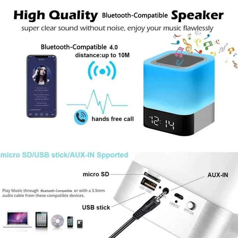 DY28Plus Sveglia da comodino Altoparlante compatibile Bluetooth Luce LED RGB Touch Desktop Subwoofer
