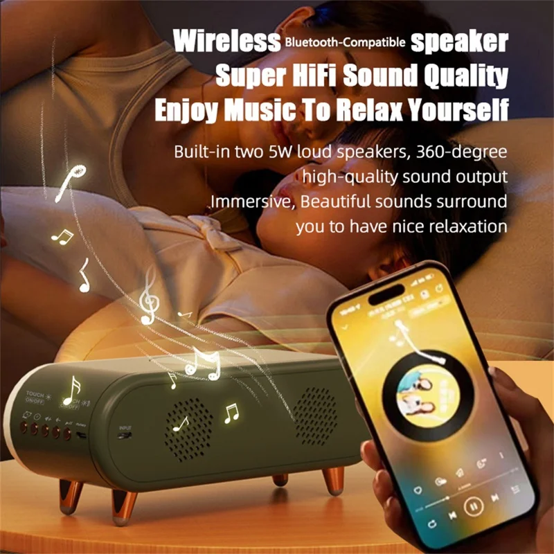 Altavoz inalámbrico multifuncional S608 con reloj, lámpara de mesita, carga inalámbrica y luz nocturna RGB - Blanco