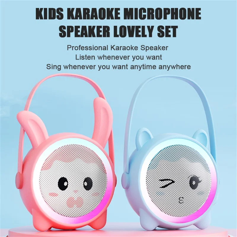 K12 Wireless Speaker Karaoke Set with 2 Microphones for Kids Cartoon Cute Design BT Audio System - Blue Cat