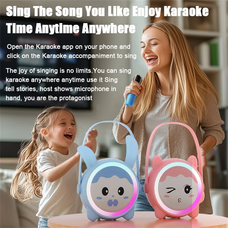 K12 Wireless Speaker Karaoke Set with 2 Microphones for Kids Cartoon Cute Design BT Audio System - Blue Cat