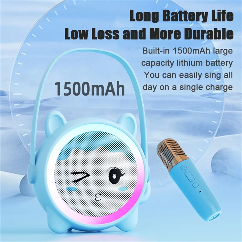 K12 Wireless Microphone Speaker Karaoke Set for Kids Cartoon Cute Design BT Audio System for Home - Blue Cat