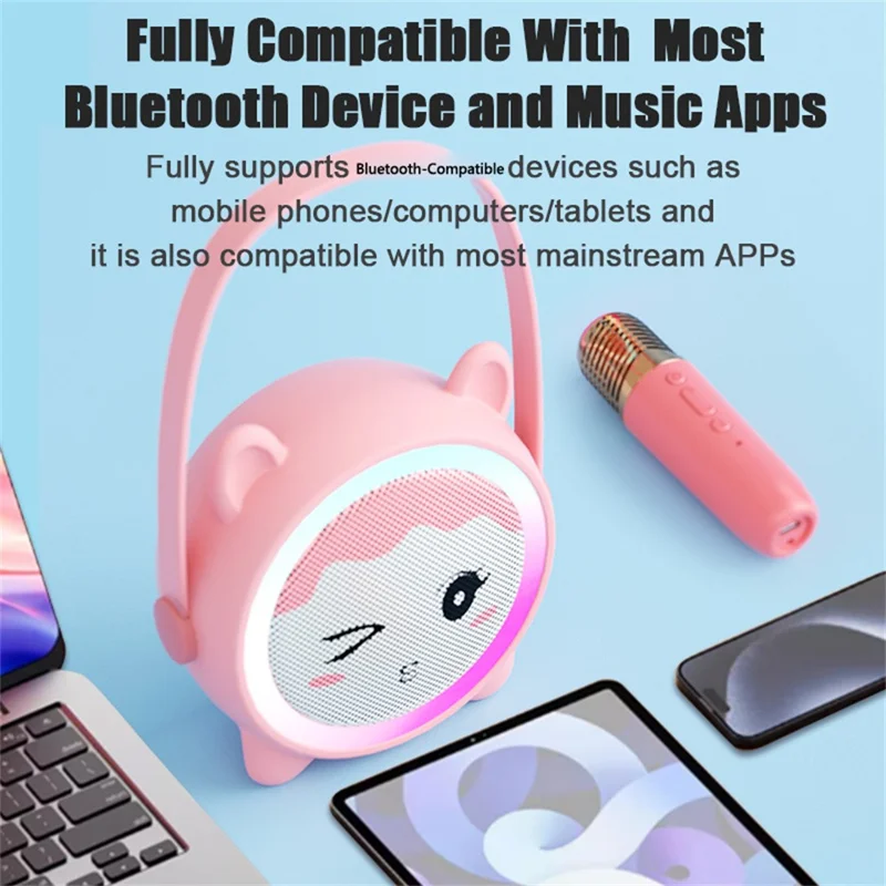 K12 Wireless Microphone Speaker Karaoke Set for Kids Cartoon Cute Design BT Audio System for Home - Blue Cat