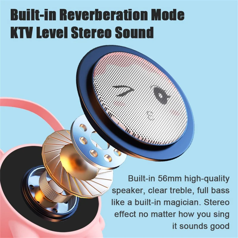 K12 Wireless Microphone Speaker Karaoke Set for Kids Cartoon Cute Design BT Audio System for Home - Blue Cat