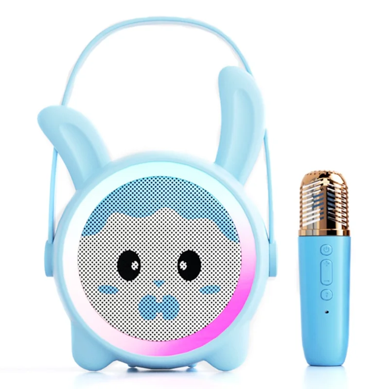Set Microfono Wireless Karaoke K12 per Bambini con Design Cartoon Carino - Sistema Audio Bluetooth per Casa - Coniglietto Blu