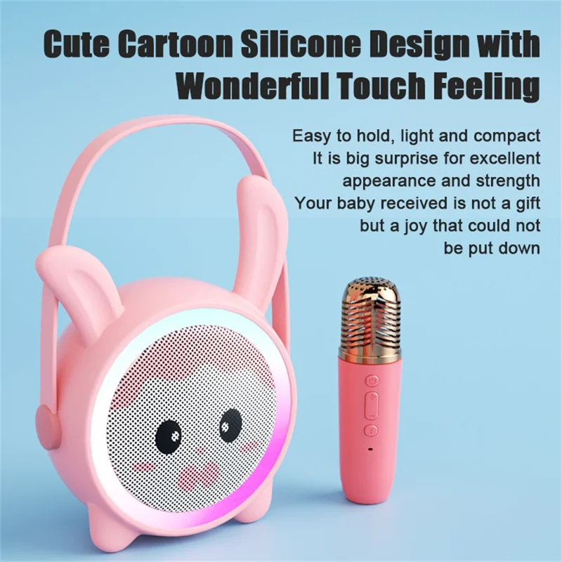 Set Microfono Wireless Karaoke K12 per Bambini con Design Cartoon Carino - Sistema Audio Bluetooth per Casa - Coniglietto Blu