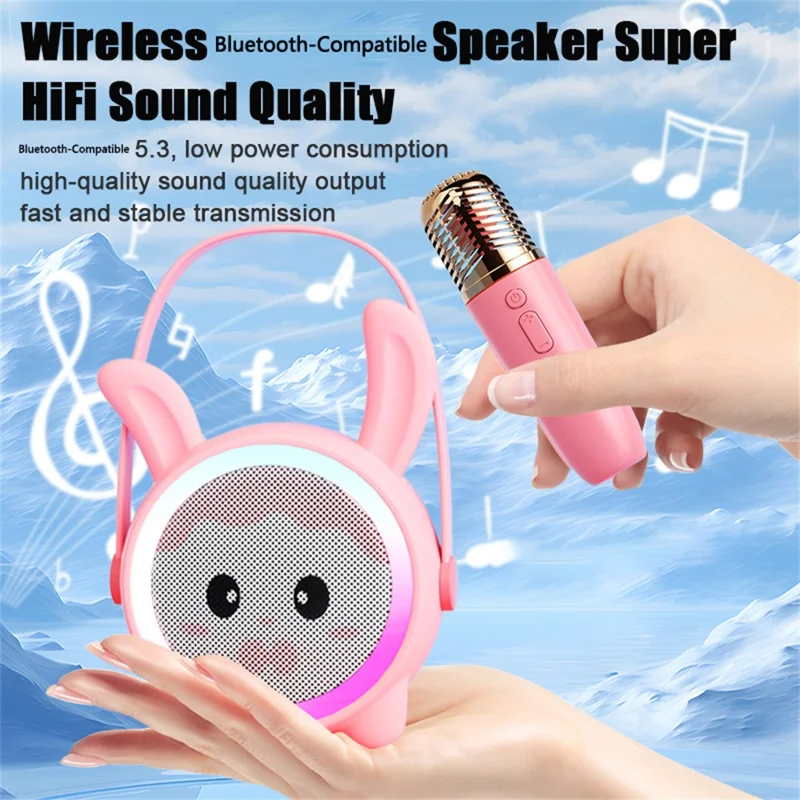 Set Microfono Wireless Karaoke K12 per Bambini con Design Cartoon Carino - Sistema Audio Bluetooth per Casa - Coniglietto Blu