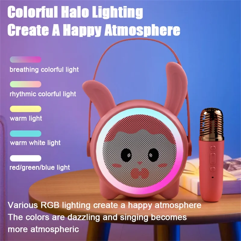 Set Microfono Wireless Karaoke K12 per Bambini con Design Cartoon Carino - Sistema Audio Bluetooth per Casa - Coniglietto Blu