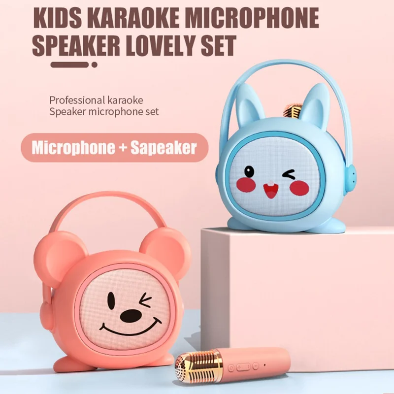 K19 Micrófono de Karaoke para Niños con Altavoz Inalámbrico - Sistema de Sonido para Hogar y Educación Infantil - Rosa Ratón