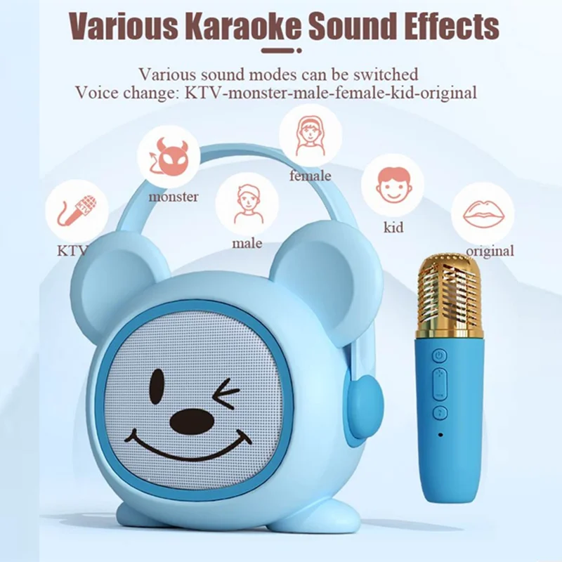 K19 Micrófono de Karaoke para Niños con Altavoz Inalámbrico - Sistema de Sonido para Hogar y Educación Infantil - Rosa Ratón