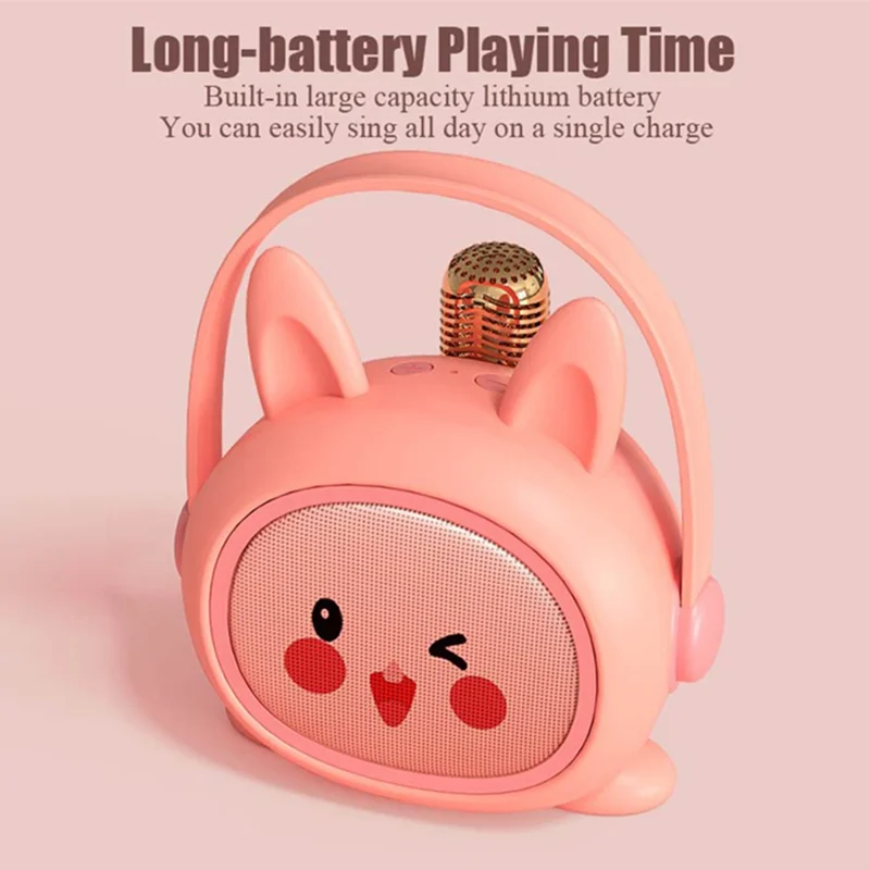 K19 Micrófono de Karaoke para Niños con Altavoz Inalámbrico - Sistema de Sonido para Hogar y Educación Infantil - Rosa Ratón