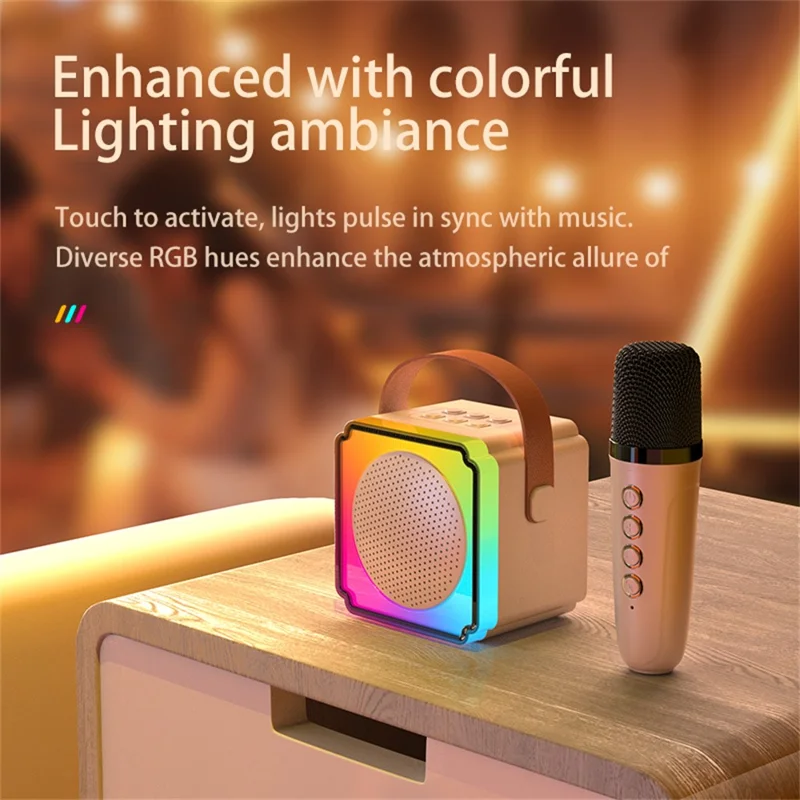 P8 Kids Karaoke Bluetooth-Compatible Speaker with Dual Microphones Colorful Lights 5W Portable Wireless Singing Machine - Beige