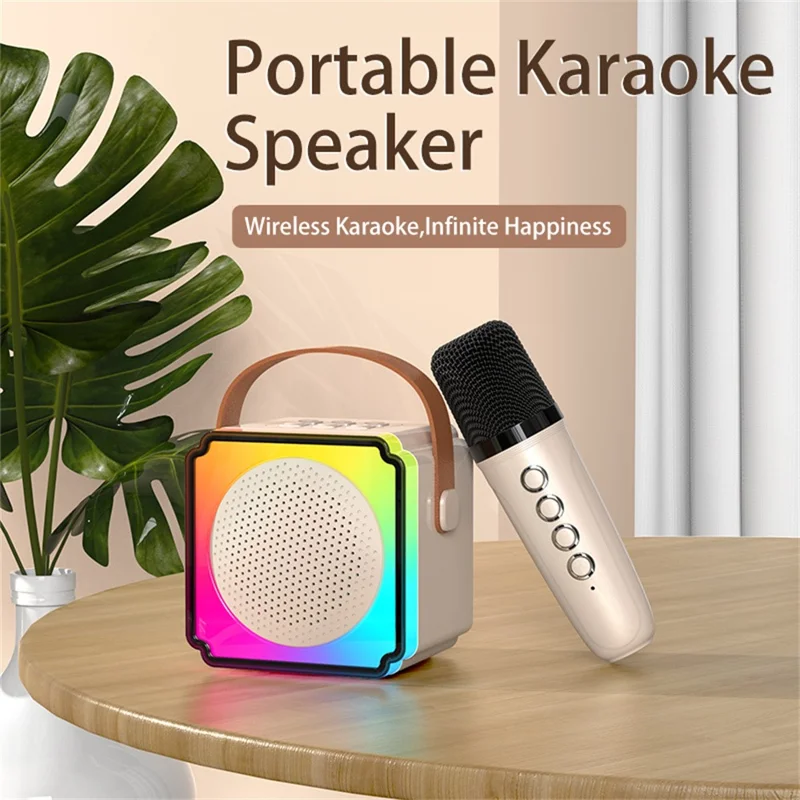 P8 Colorful Light Kids Karaoke Bluetooth-compatible Speaker Singing Machine with 2 Microphones - Pink