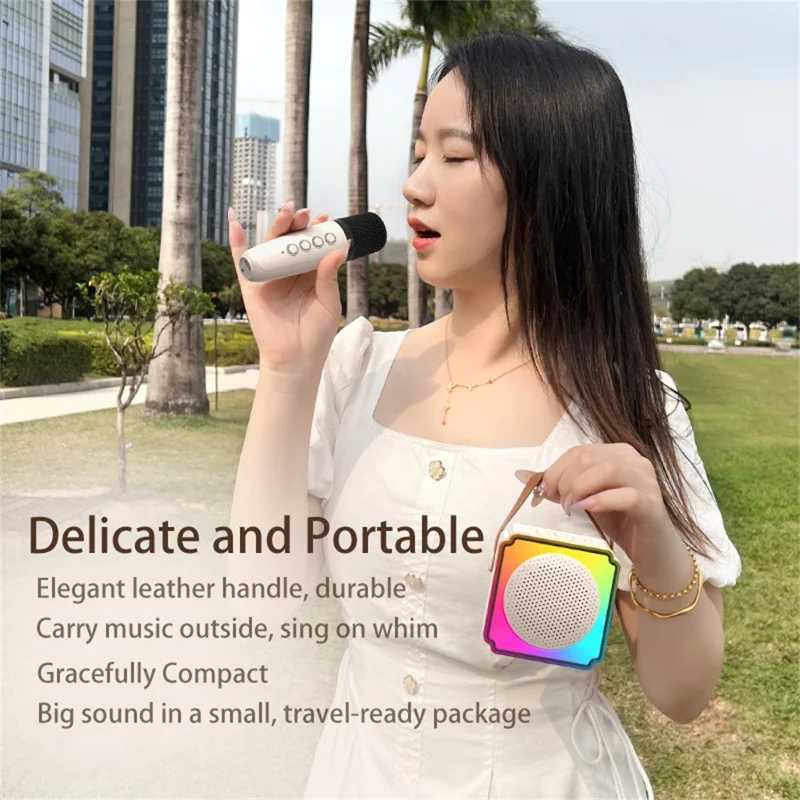 P8 Colorful Light Kids Karaoke Bluetooth-compatible Speaker Singing Machine with 2 Microphones - Pink