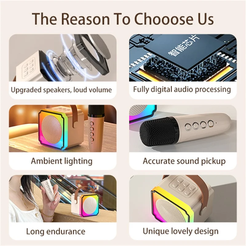 P8 Colorful Light Kids Karaoke Bluetooth-compatible Speaker Singing Machine with 2 Microphones - Pink