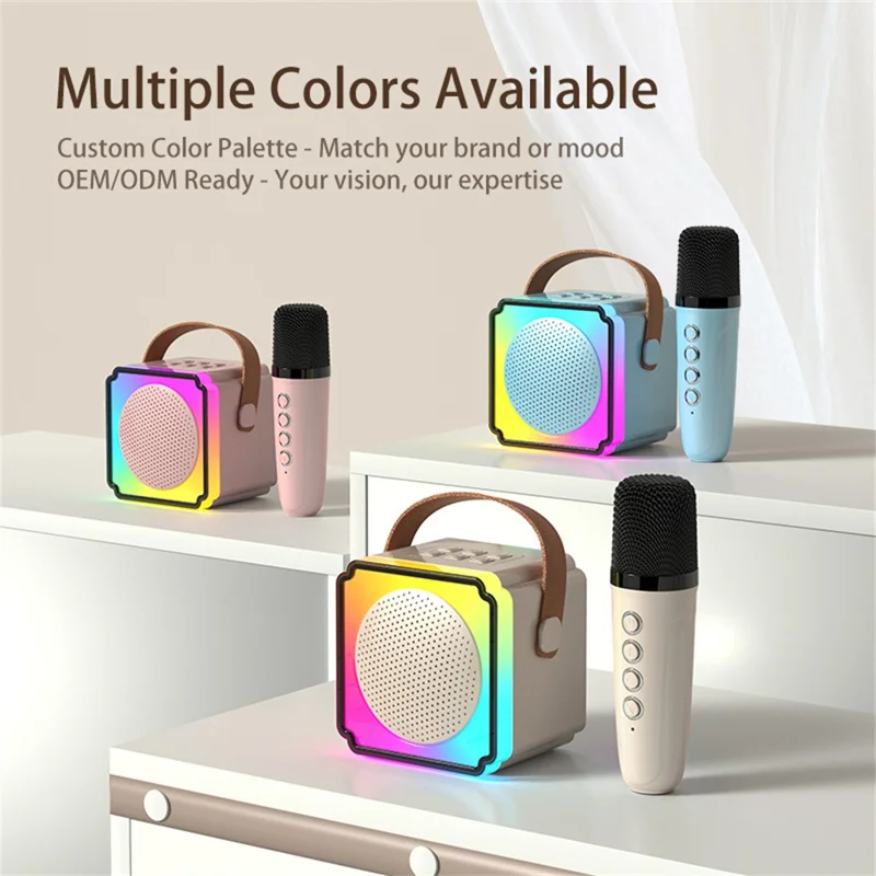 P8 Colorful Light Kids Karaoke Bluetooth-compatible Speaker Singing Machine with 2 Microphones - Pink