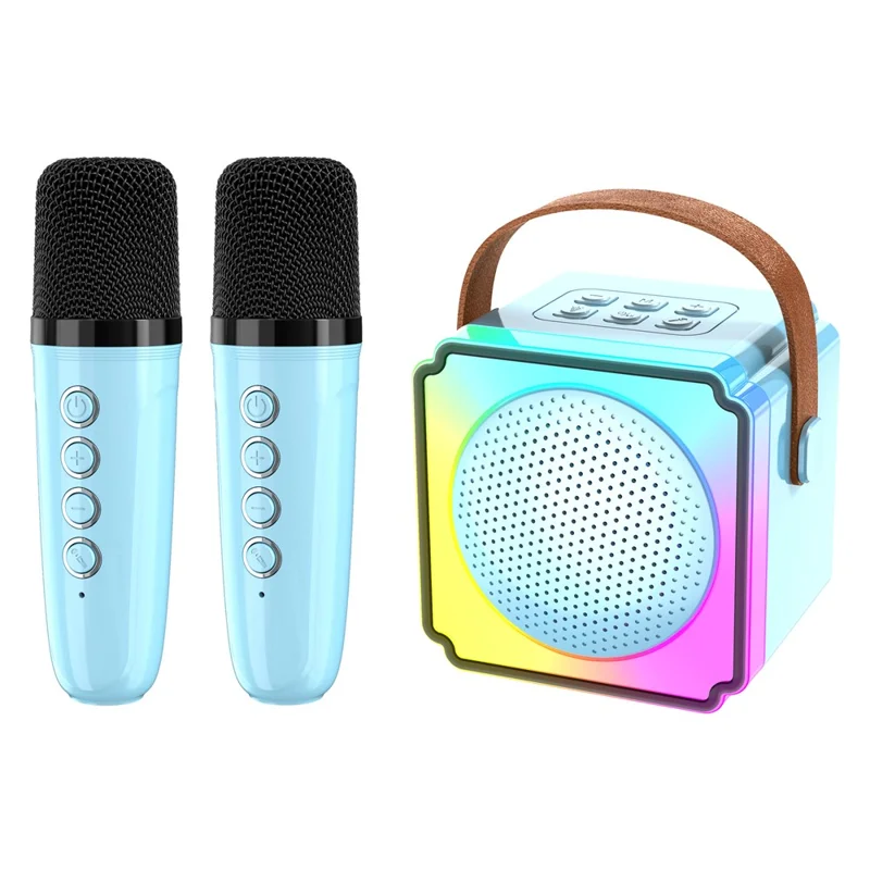 Alto-falante de Karaokê Bluetooth P8 Kids com Microfones Duplos, Luzes Coloridas, 5W, Máquina de Canto Portátil Sem Fio - Azul Lago