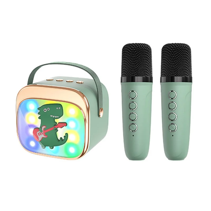 P12 Cartoon Design 5W HiFi Subwoofer Bluetooth-Compatible Karaoke Speaker with Dual Microphones - Matcha Green