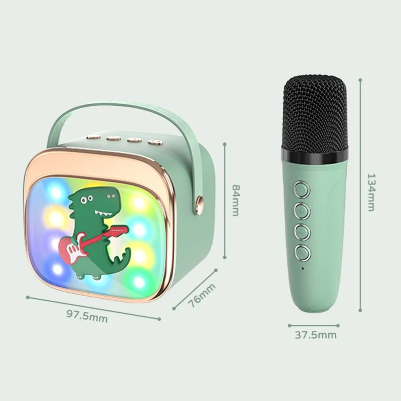 P12 Cartoon Design 5W HiFi Subwoofer Bluetooth-Compatible Karaoke Speaker with Dual Microphones - Matcha Green
